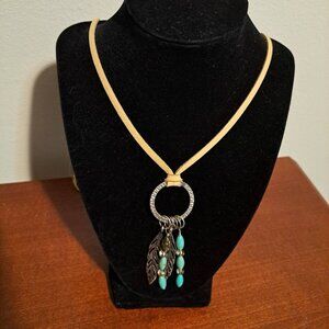 Handmade Silver 21" Necklace Native American Silver Eagle Feathers Turquoise